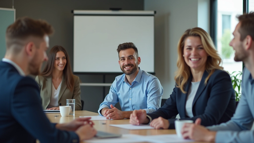 Team celebrating successful milestone in QA process with thumbs up gesture in modern office conference room