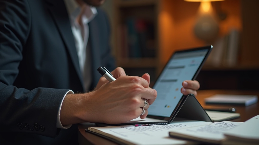 Game designer reviewing testing notes and session plan on tablet at workspace